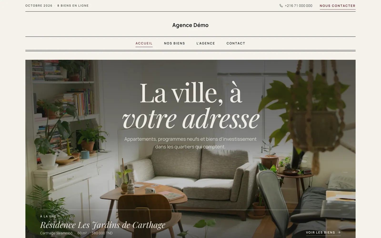 Le thème Élan sur le site d’une agence