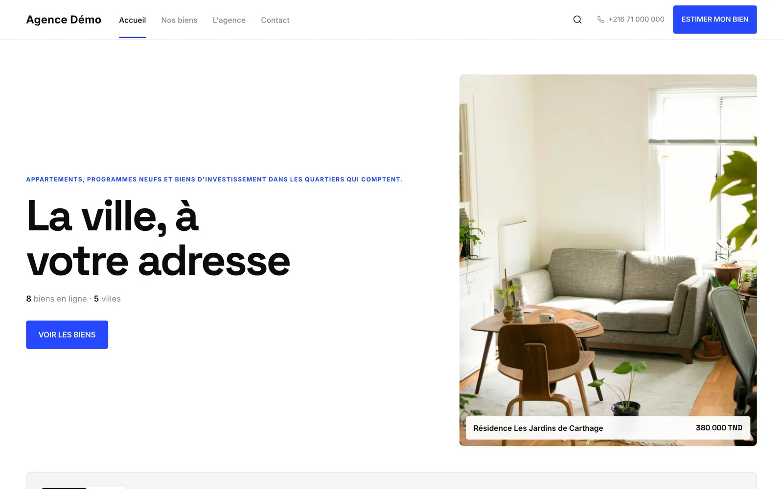 La page d’accueil d’un site d’agence avec le thème Metro