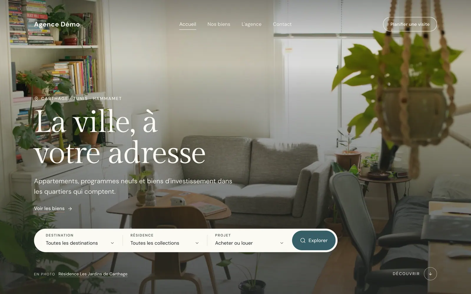 Le thème Oasis sur le site d’une agence