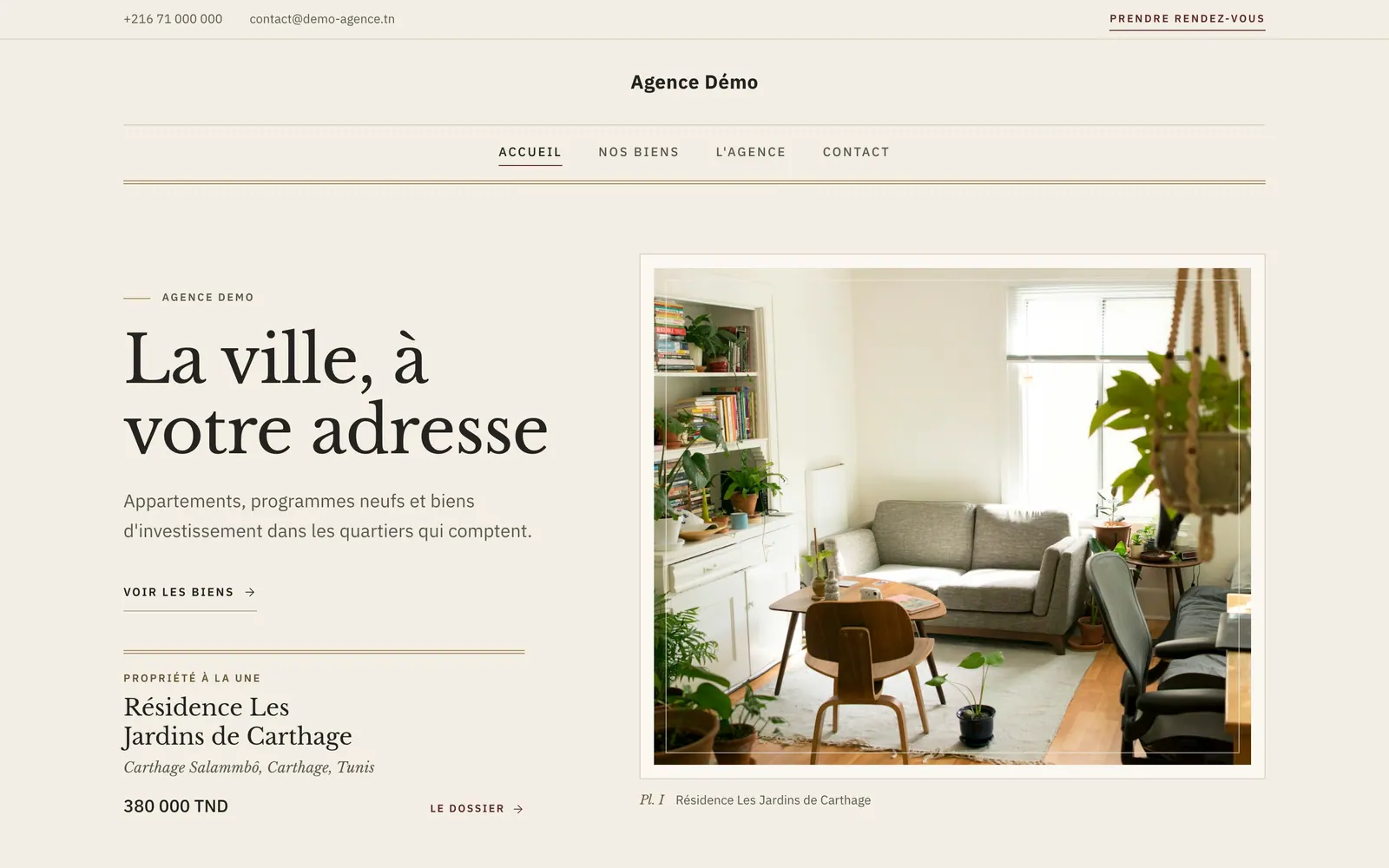 Le thème Palazzo sur le site d’une agence